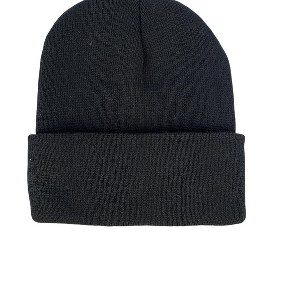 2 Mens Knit Caps 1 Star Embroidered 1 Solid Black Beanie Cuffed Winter Football - Picture 3 of 7